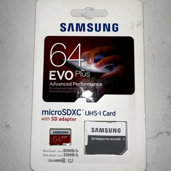 Samsung High Speed 64GB Micro SD Card+Adapter for HD Smartphones/Tablets/Cameras - Picture 1 of 2
